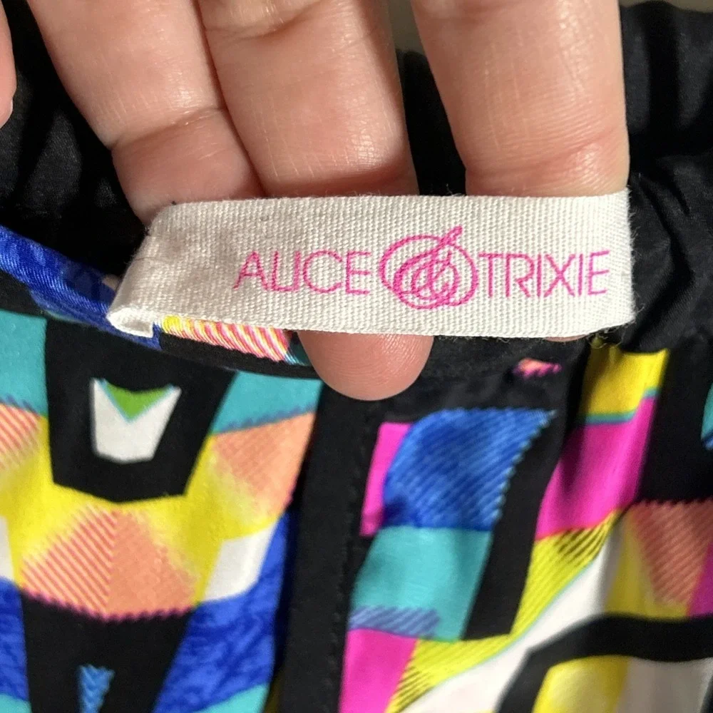 Alice & Trixie Silk High Waist Pants Geometric Multicolor Travel Sz Medium M